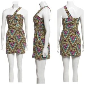 Mara Hoffman Twist One Shoulder Mini Dress Size 0 Bright Geometric Silk